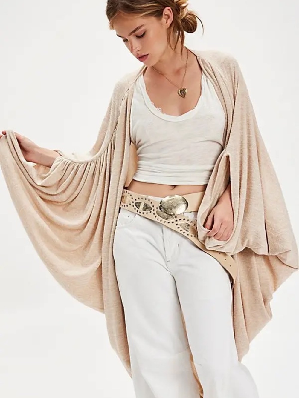 Beige Draped Open-Front Women's Sweater Cardigan
